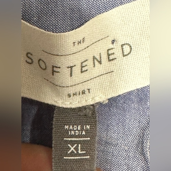 LOFT The Softened Shirt XL Blue Chambray Blouse Eyelet Lace Front Boho - Picture 4 of 9